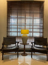 Cashew lamp softly lit in modern Pakistani living room setup