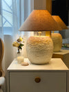 Caramel popcorn textured terracotta lamp in Pakistan with handcrafted surface